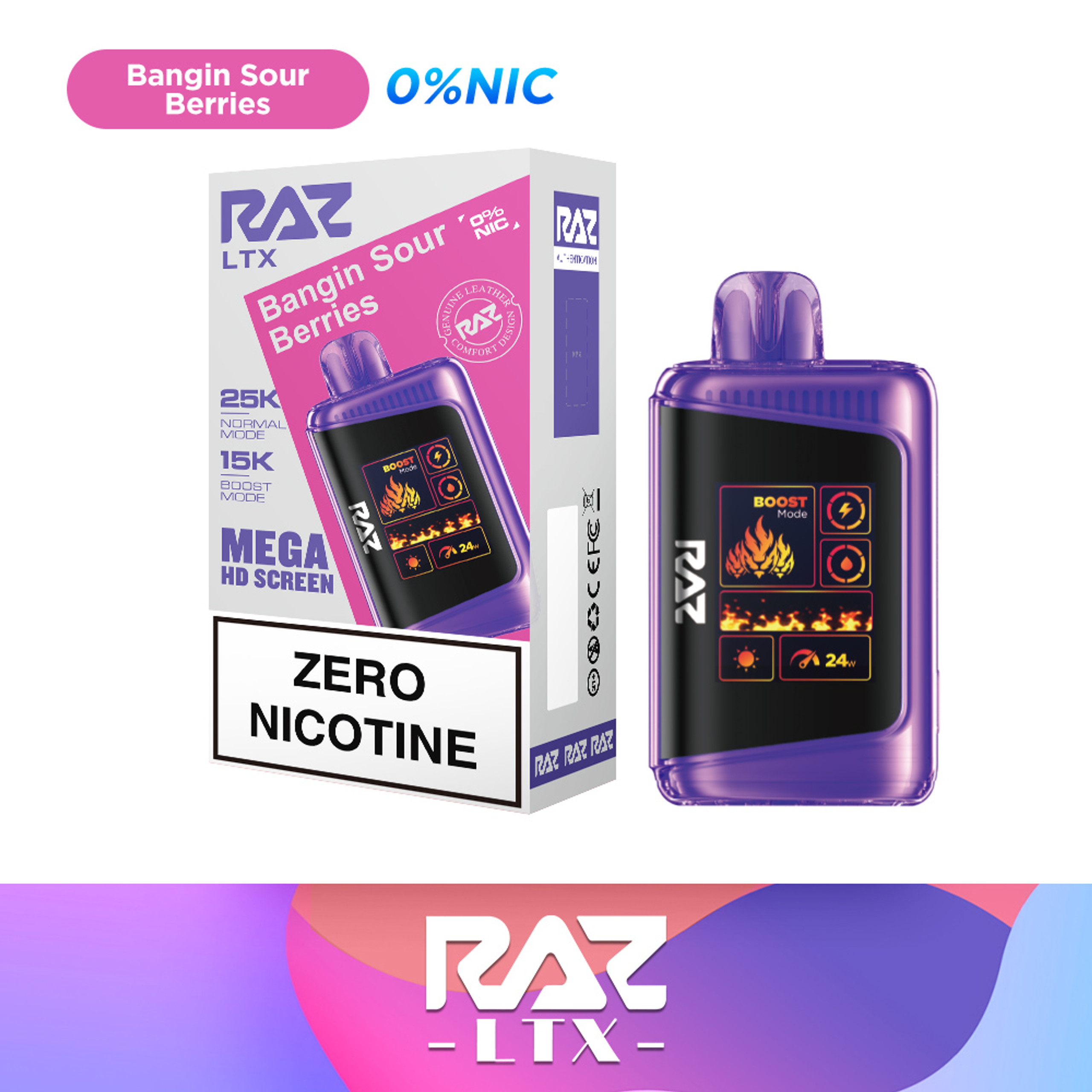 RAZ Zero Nicotine Vape LTX 25000 (DC25000) Disposable Vape - 0% Nicotine Free - 2,5000 Puffs Raz Vape Flavors - NICEPRO.US